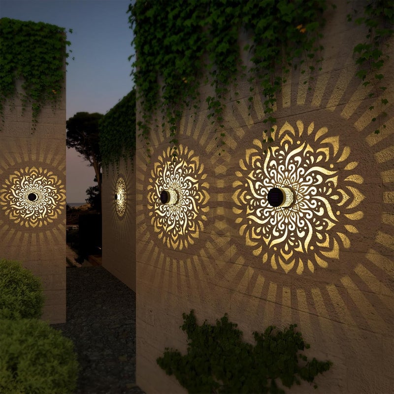 gardencave 2 حزمة أضواء سياج شمسية معدنية تعمل بالطاقة الشمسية في الهواء الطلق أضواء خطوات الجدار بموضوع ماندالا مقاومة للماء لأضواء سياج حديقة البوست patio backyard yard decor (2 حزمة) - Image 2